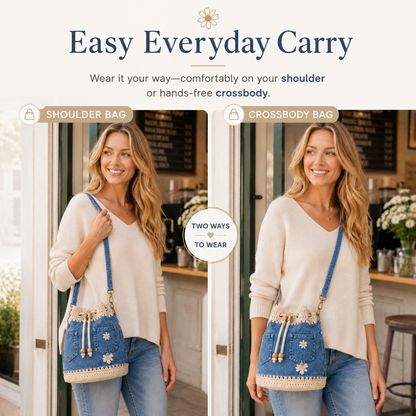 Denim Crochet Bucket Bag