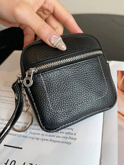 Square Leather Mini Card Wallet Coin Purse