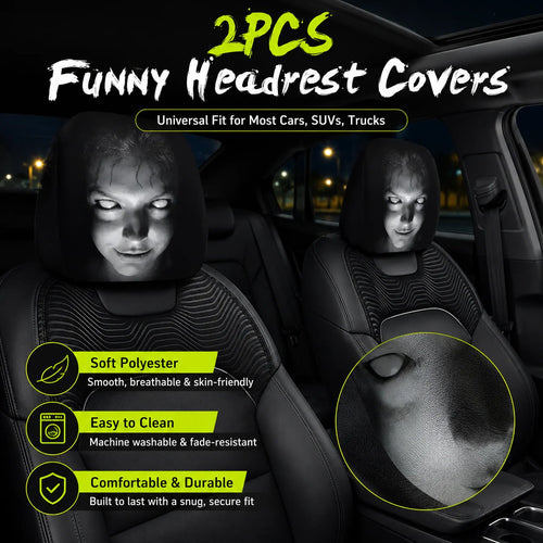 🔥😆 Funny Cartoon Car Headrest Covers – 2PCS Universal Fit 🚗