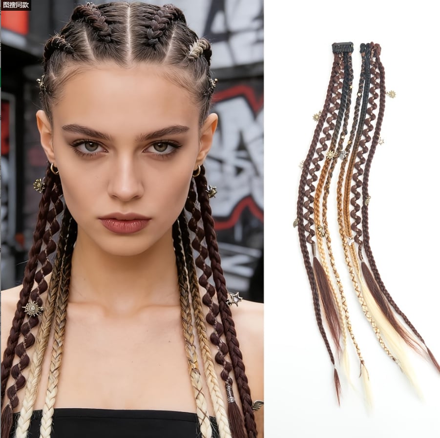 🔥🆕 2026 Boho Dreadlock Clip-In Hair Extensions 🌿 – 20" Braided Hair with Beads & Charms