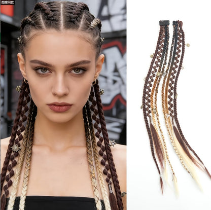 🔥🆕 2026 Boho Dreadlock Clip-In Hair Extensions 🌿 – 20" Braided Hair with Beads & Charms