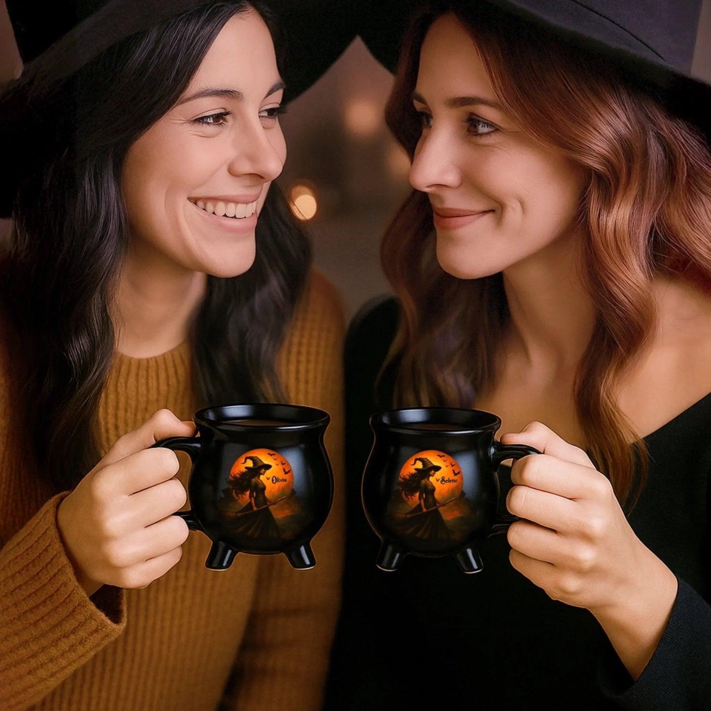 🎉Custom Witch Cauldron Coffee Mug - Personalized Halloween Witchy Gifts For Besties, Sisters, BFF, Family, Yourself - Witching You A Wicked Brew