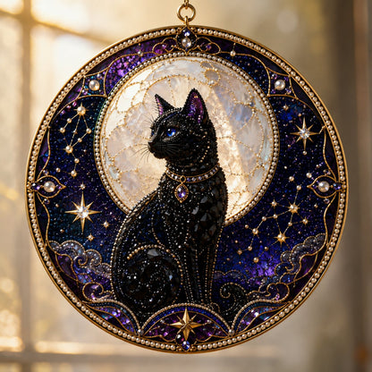 🌙🐈‍⬛ LAST DAY 49% OFF – ✨ Premium 3D Pearl Celestial Black Cat Window Hanging Kit | Luxury Flocked Canvas with Scratch-Resistant Non-Fading Pearl Beads DIY Handmade Moonlight Suncatcher Decor 🔮💎
