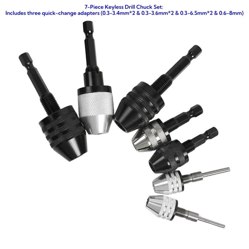 2-Piece Keyless Drill Chuck Adapter Set – 1/4′′ Hex Quick Change (0.3-8mm) for Impact Drivers & Power Tools