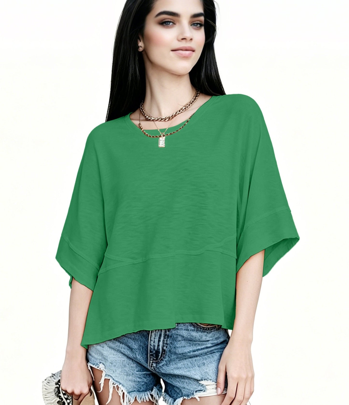 Women's Summer Casual Crewneck Batwing Half Sleeve T-Shirts Solid Color Loose Fit Cute Basic Flowy Tops Tees Blouses