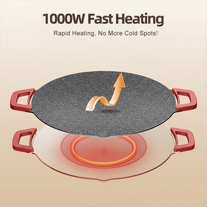 🔥Last Day 49% OFF-🔥 Portable Multifunctional Electric Grill Plate Marble Non-Stick Round Teppanyaki Griddle for Home Steak Seafood Barbecue🍖❄️