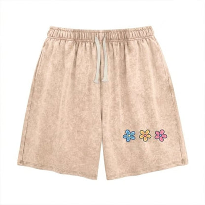 Women's Soft Cotton Blend Washed Floral Shorts, Casual Summer Travel Streetwear Bottoms