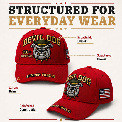 🔥 Father’s Day Sale - ❤️ Handmade Embroidered Devil Dog USMC 250th Birthday Commemorative Cap 🇺🇸