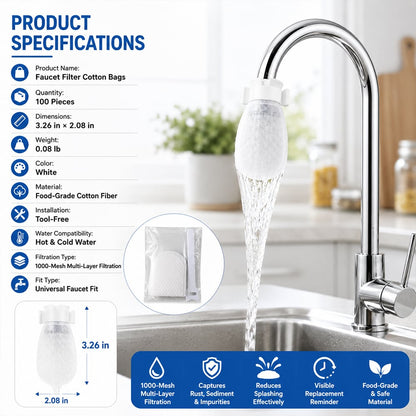 Faucet Filter Cotton Bags - Universal, 100 PCS Splash-Proof Faucet Filter Set