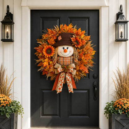 🍂🌻Lighted Scarecrow Fall Wreath for Front Door