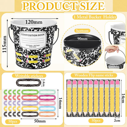 121 Pcs Back to School Teacher Gift Flip Name Sticks Set with Storage Cup