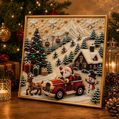 🎄🎅 Premium 3D Pearl Christmas Wall Art Kit | Luxury Flocked Canvas with Scratch-Resistant Non-Fading Pearl Beads DIY Holiday Decor ⛄️❄️