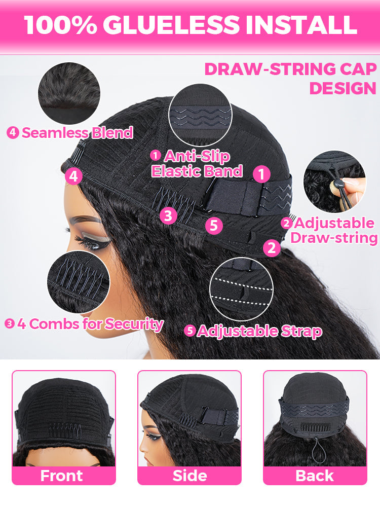 CurlyMe 3 In 1 Half Wig Afro Kinky Curly Glueless Install Half Wig With Draw-string Beginner Friendly