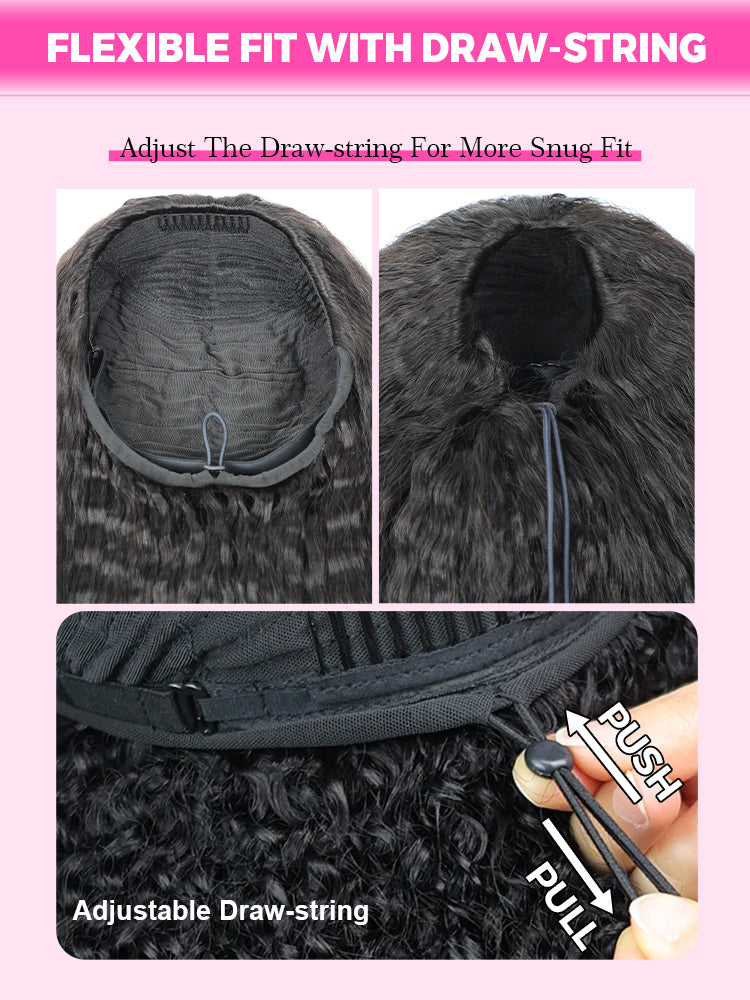 CurlyMe 3 In 1 Half Wig Afro Kinky Curly Glueless Install Half Wig With Draw-string Beginner Friendly