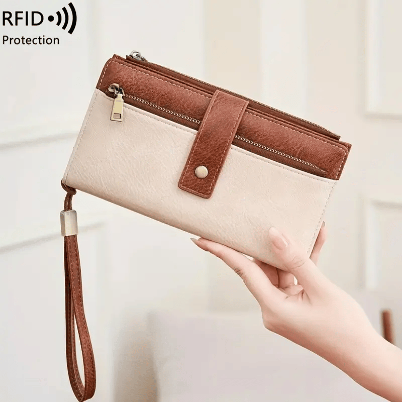 Women's long wallet, stylish clutch, elegant solid color RFID blocking leather wallet👛