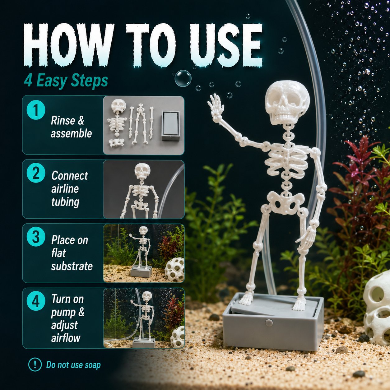 💀 Dancing Skeleton Aquarium Bubbler | Spooky Bubble Effect Fish Tank Decoration