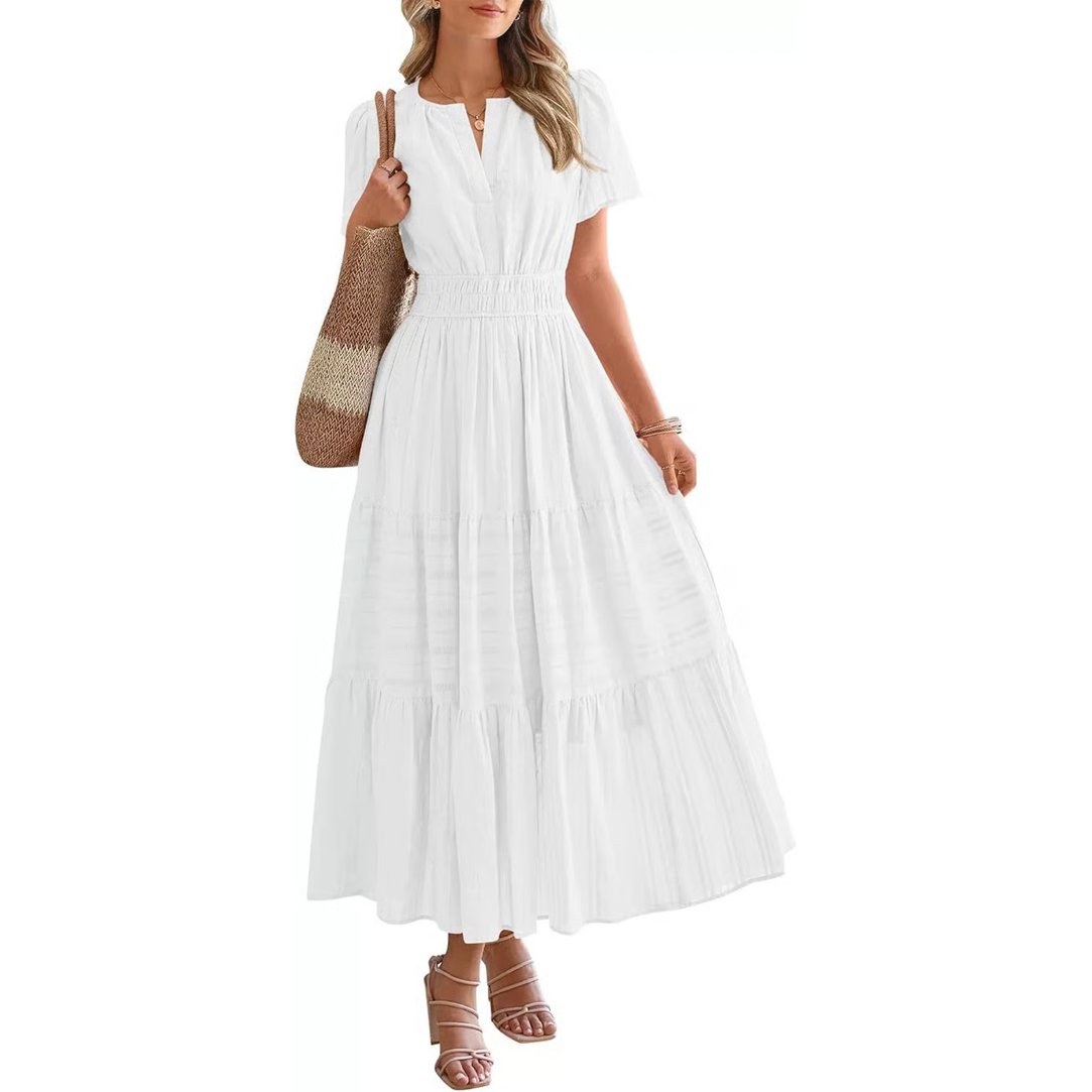 🔥 Women's Summer 2026 Casual Maxi Dress Lightweight Short Sleeve V Neck Boho Dress with Pockets