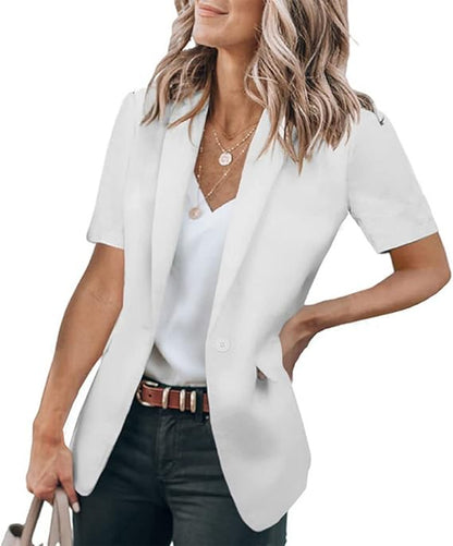 Women's Short Sleeve Casual Blazer Lapel Open Front Work Office Jacket