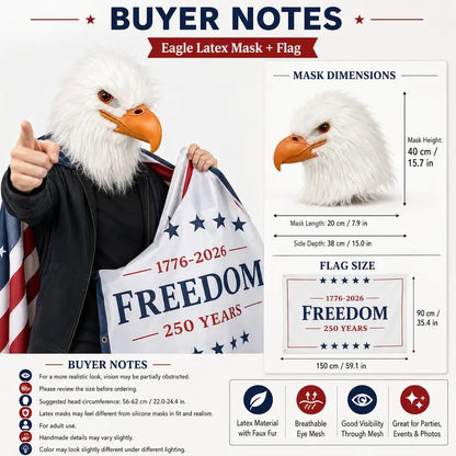 🔥Last Day 50% OFF - 🦅 Bald Eagle Latex Mask & Freedom Flag Set – Unleash Your Patriotic Spirit! 🇺🇸🎉