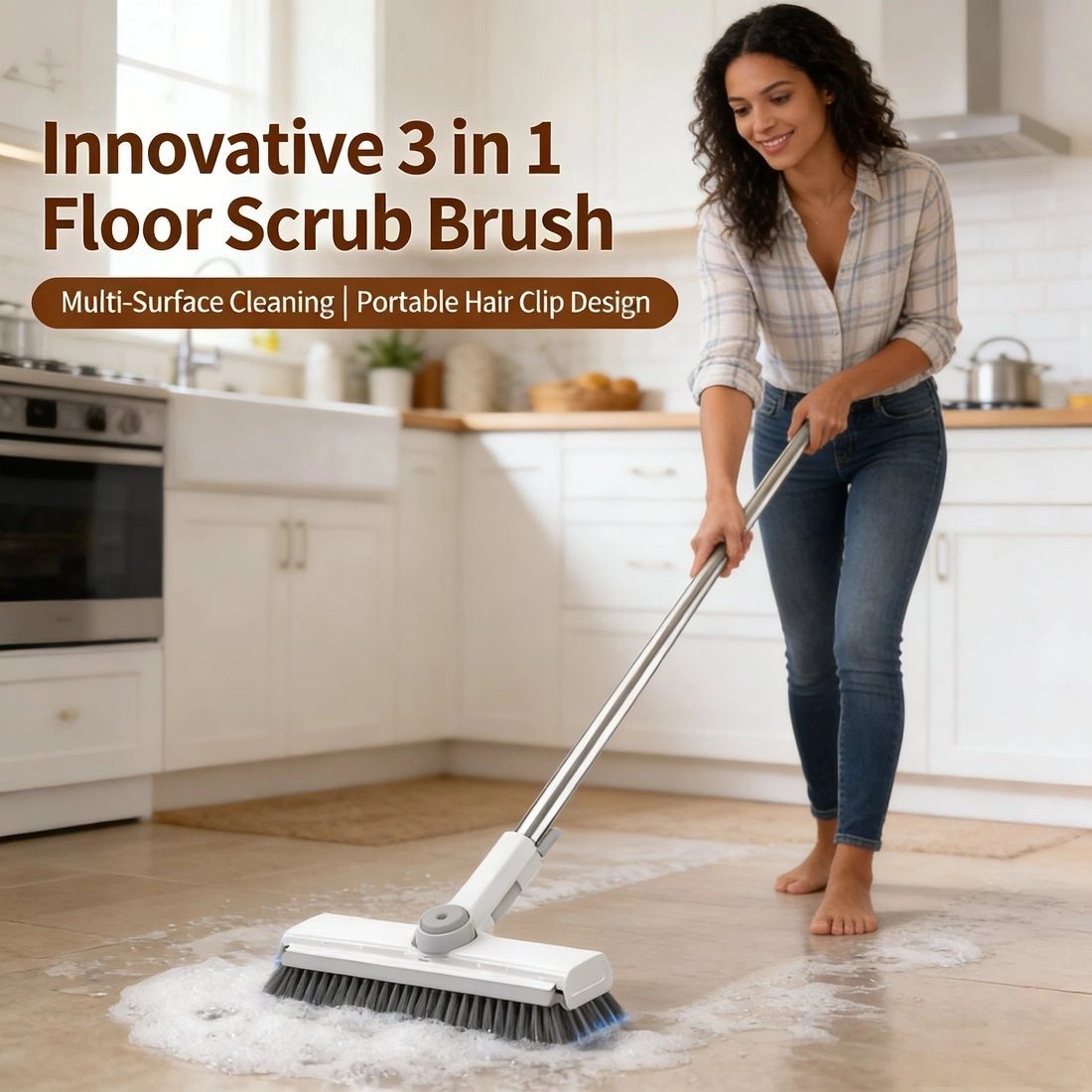 Innovative 3 in 1 Floor Scrub Brush
