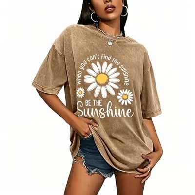Women's Summer T-Shirt: Sunshine Graphic,solid colors, Double Stitching, Breathable, Loose Fit, Casual Basic Tee for Daily Wear💗