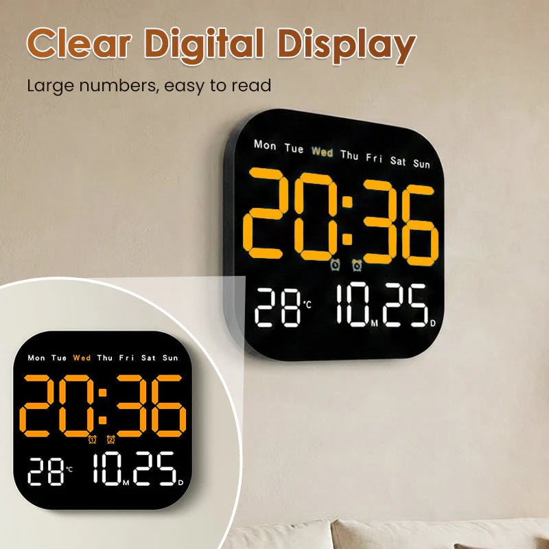 49% OFF ⏰ Modern Multifunctional Digital Clock ✅ Remote Control Adjustable Brightness | Wall Mount/Desk Stand Clock with Date & Temperature