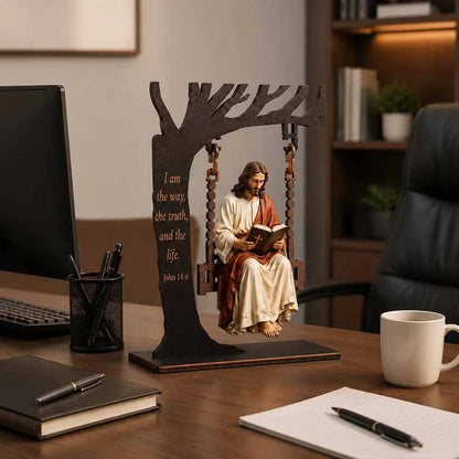 ✝️ Jesus Swing Ornament – John 14:6 Faith Table Decor | Christian Bible Verse Home Decoration