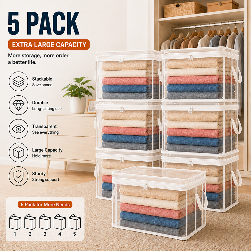 🔥Last Day 49% OFF📦Portable Large Heavy-Duty Thick Plastic Clear Storage Box with Hinged Lid | Home, Travel & Camping