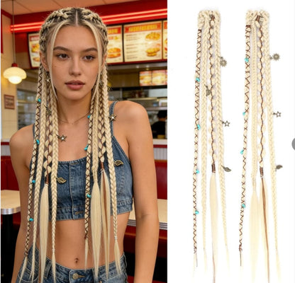 🔥🆕 2026 Boho Dreadlock Clip-In Hair Extensions 🌿 – 20" Braided Hair with Beads & Charms