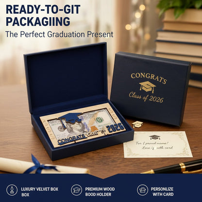 Graduation 2026 Money Holder-Unique Wooden Cash Gift Box for Class of 2026, Creative Graduation Gift for Seniors