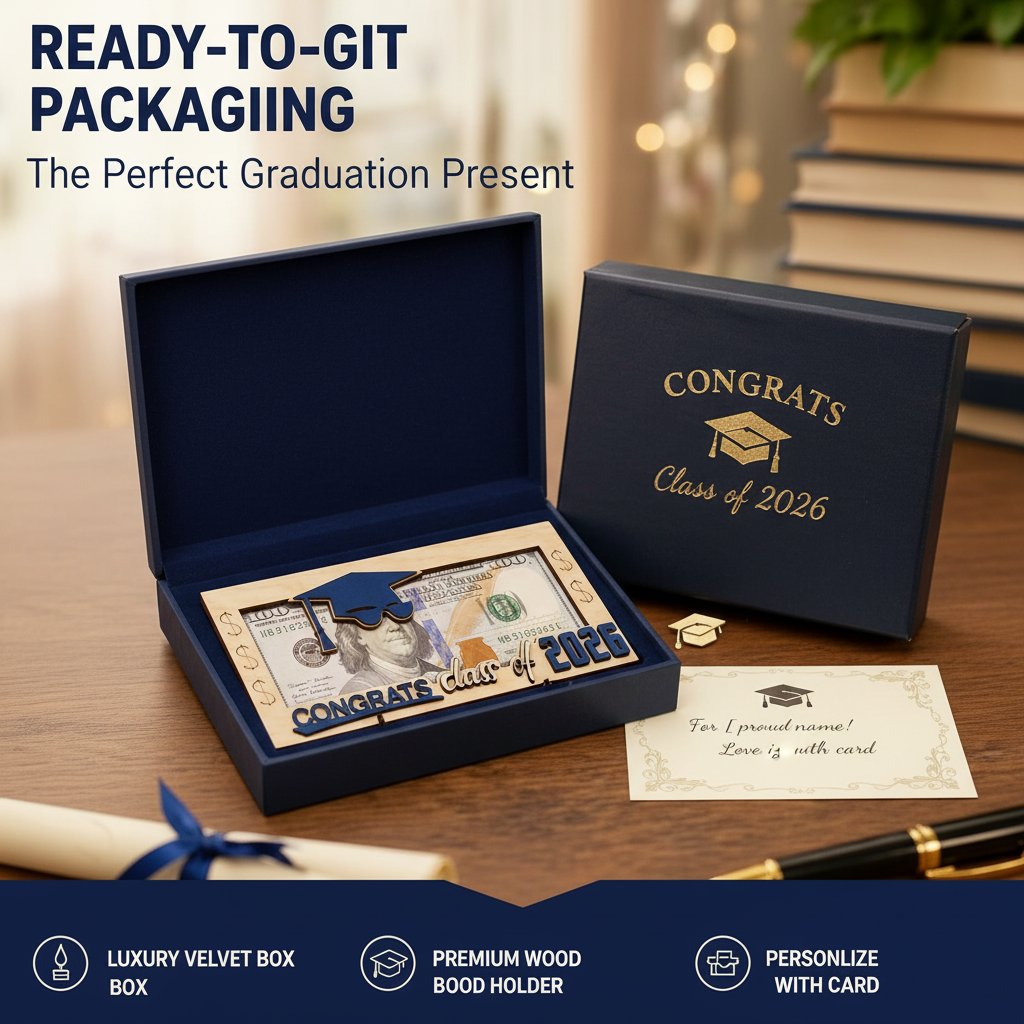 Graduation 2026 Money Holder-Unique Wooden Cash Gift Box for Class of 2026, Creative Graduation Gift for Seniors