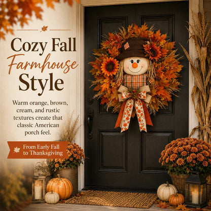 🍂🌻Lighted Scarecrow Fall Wreath for Front Door