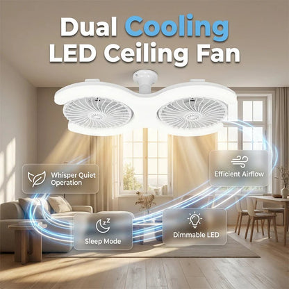Dual-Head LED Ceiling Fan with Light