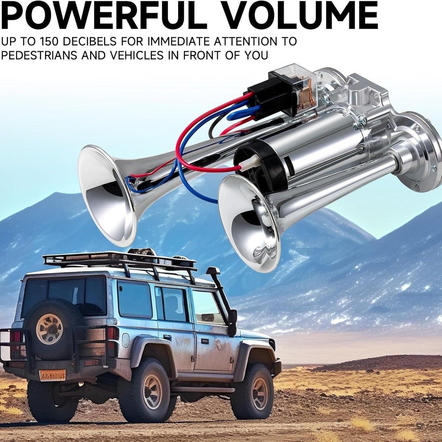 🔥LAST DAY 49% OFF - 🚗🔧2026 Upgraded 12V Dual Air Horn Kit – 130DB Super Loud Dual Horn with Compressor for Cars, Trucks, SUVs, Boats & More