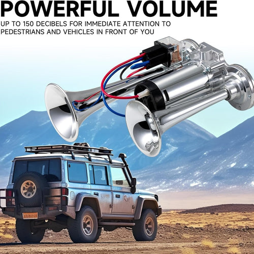 🔥LAST DAY 49% OFF - 🚗🔧2026 Upgraded 12V Dual Air Horn Kit – 130DB Super Loud Dual Horn with Compressor for Cars, Trucks, SUVs, Boats & More
