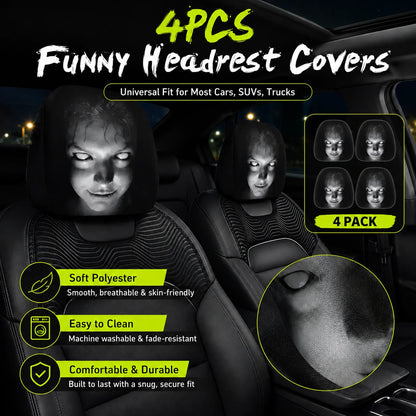 🔥😆 Funny Cartoon Car Headrest Covers – 2PCS Universal Fit 🚗
