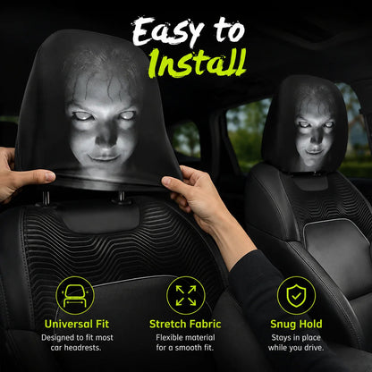 🔥😆 Funny Cartoon Car Headrest Covers – 2PCS Universal Fit 🚗
