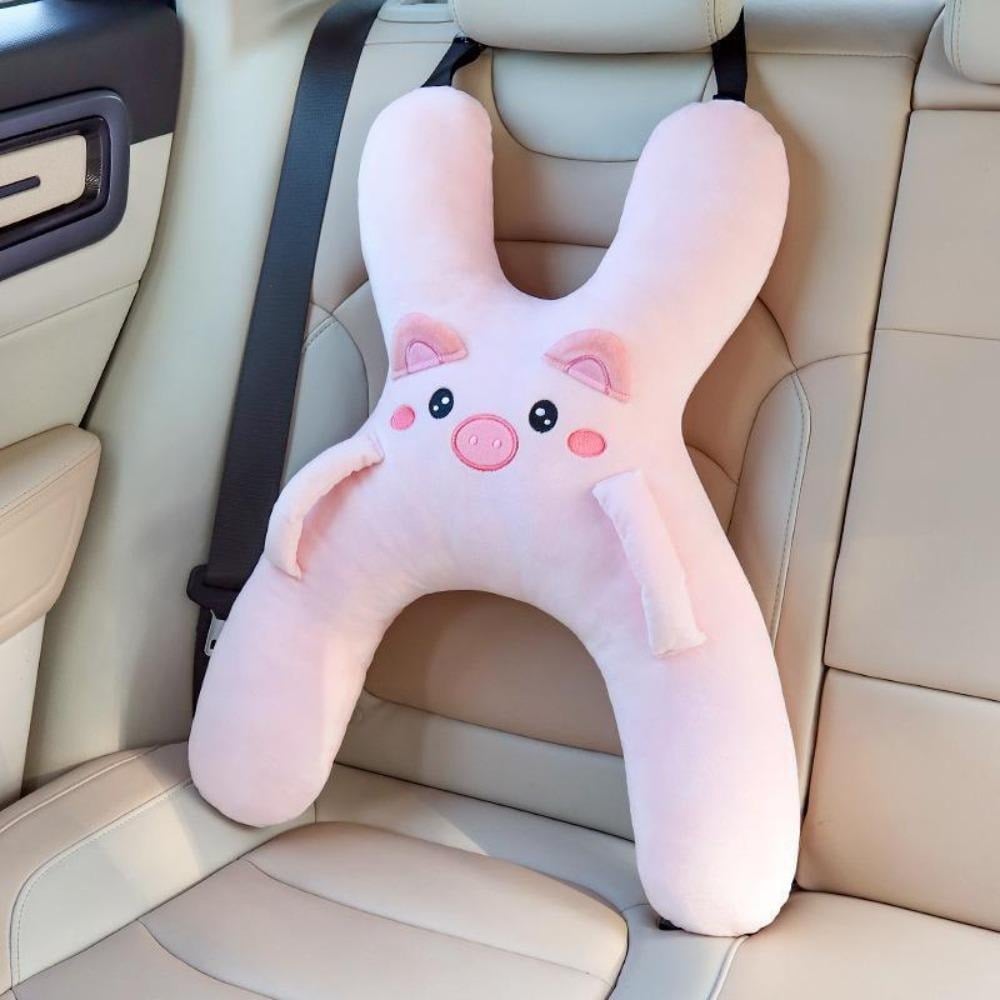🐷Kids Car Neck Pillow - Soft Plush Pig Design, Car Seat Attachment
