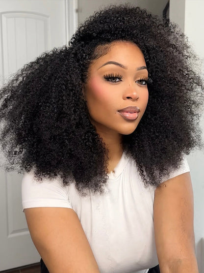 CurlyMe 3 In 1 Half Wig Afro Kinky Curly Glueless Install Half Wig With Draw-string Beginner Friendly