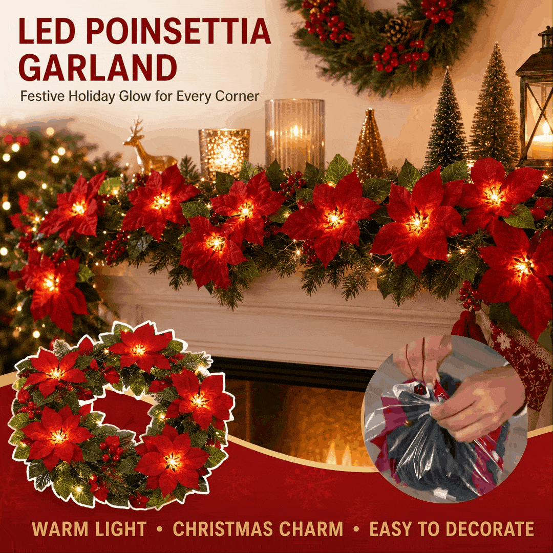 🎄✨ Christmas Poinsettia LED Garland String Lights