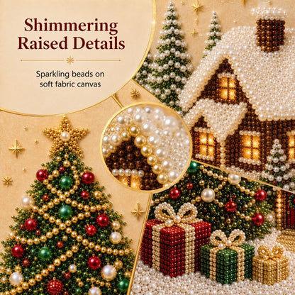 🎄🎅 Premium 3D Pearl Christmas Wall Art Kit | Luxury Flocked Canvas with Scratch-Resistant Non-Fading Pearl Beads DIY Holiday Decor ⛄️❄️