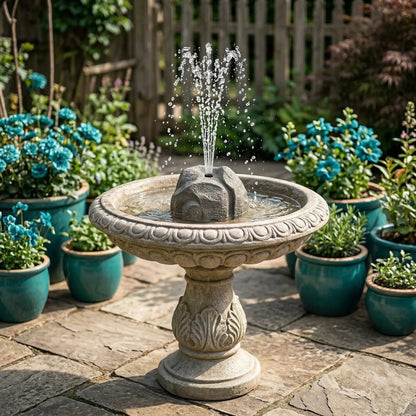 🐦⛲Realistic Granite Rock Solar Bird Bath Fountain - No-Cords Stone Decor