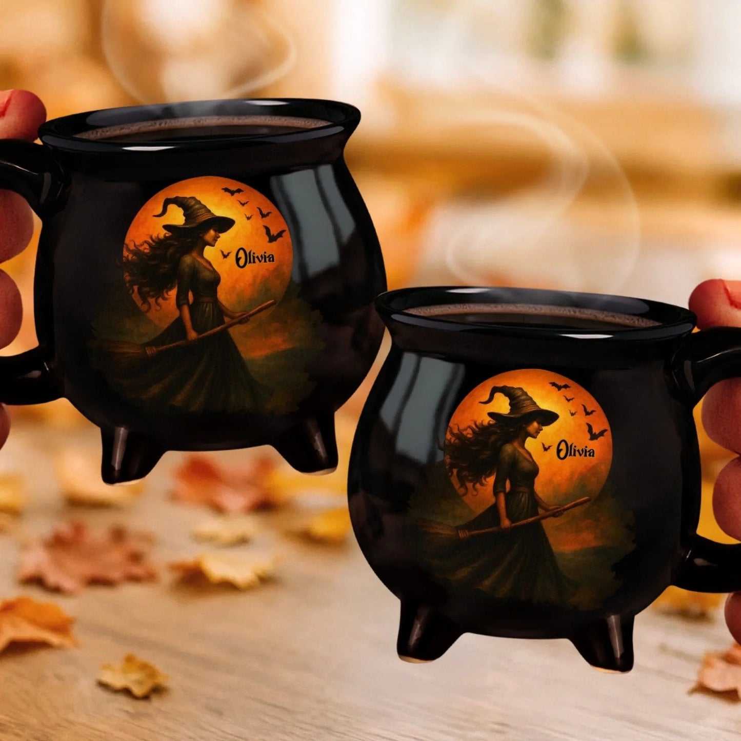 🎉Custom Witch Cauldron Coffee Mug - Personalized Halloween Witchy Gifts For Besties, Sisters, BFF, Family, Yourself - Witching You A Wicked Brew