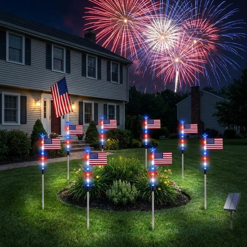 8-Piece Flag Light Set – 4th of July Decorations with 8 Lighting Modes – Ideal for Independence Day Pathways, Gardens, and Yard Decor