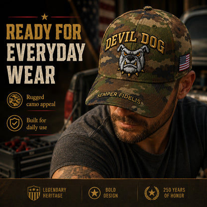 🔥 Father’s Day Sale - ❤️ Handmade Embroidered Devil Dog USMC 250th Birthday Commemorative Cap 🇺🇸
