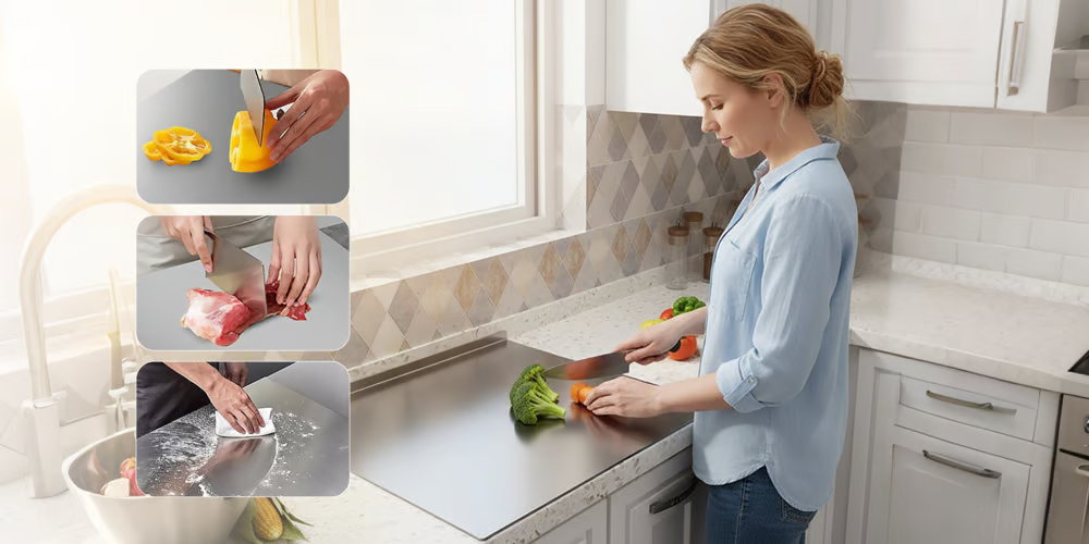 ✨ Food Grade Stainless Steel Kneading Board 🍳 Multi-Purpose Non-Stick Cutting Board