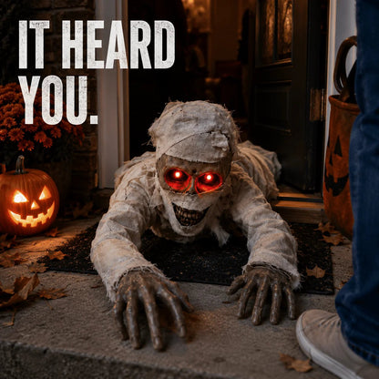 Sound-Activated Animated Crawling Mummy with Glowing Red Eyes