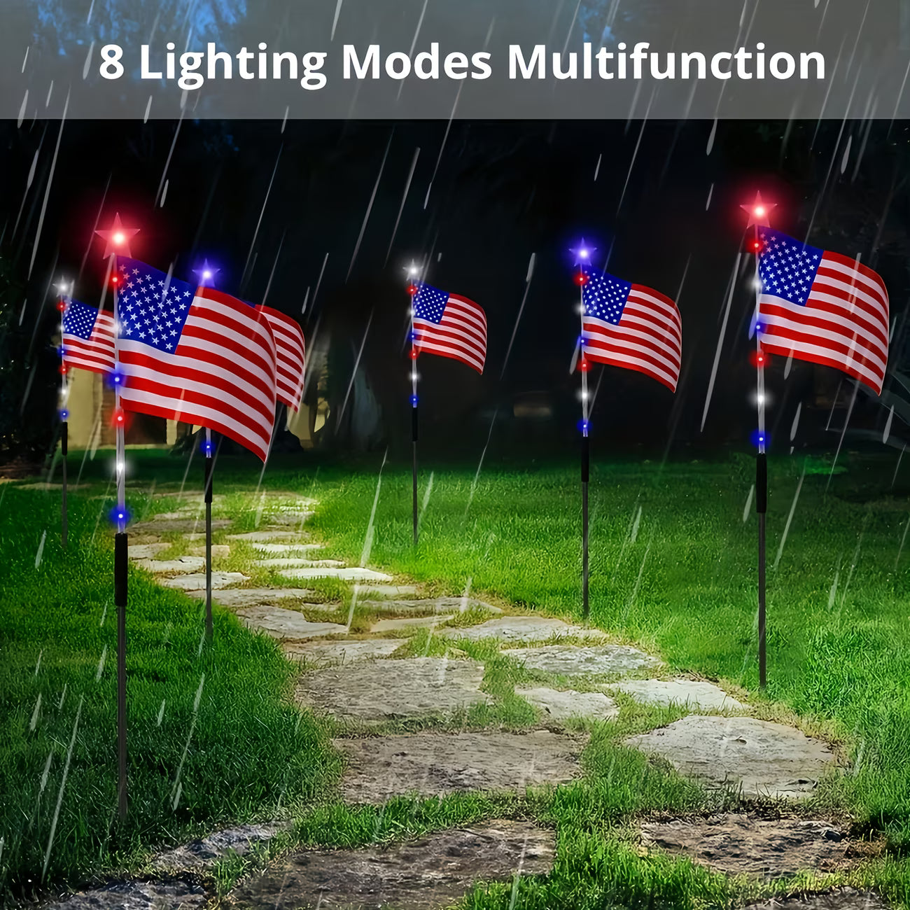 8-Piece Flag Light Set – 4th of July Decorations with 8 Lighting Modes – Ideal for Independence Day Pathways, Gardens, and Yard Decor