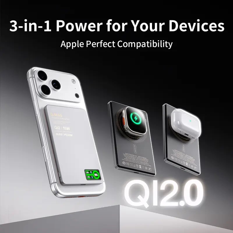⚡ 15W Magnetic Wireless Power Bank – Ultra-Slim 0.35" Portable Charger, 5000/10000mAh, MagSafe Compatible for iPhone, Aluminum Metallic Finish