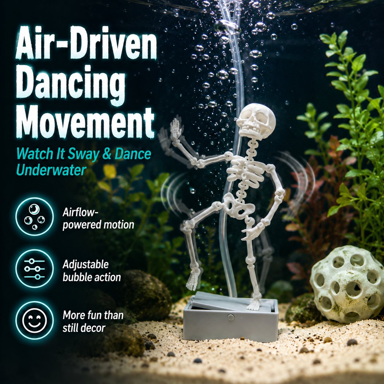 💀 Dancing Skeleton Aquarium Bubbler | Spooky Bubble Effect Fish Tank Decoration